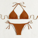 Donna – Bikinis mit Bindebändern in einfarbig – Dunkelbraun
