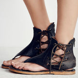 Sabrina - Gladiatorensandalen aus Leder mit Schnürsenkeln für einen Boho-Stil – Schwarz