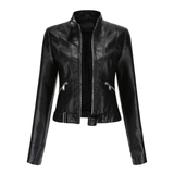 Bikerjacke Damen | Kurz mit Reißverschluss und Seitentaschen – Schwarz