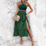 Samira - Midikleid mit Schlitz und Neckholderausschnitt – Grün