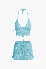 Marina | Häkel-Zweiteiler mit Crop-Top & Minirock – Hellblau