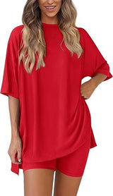 Rikke - Kurzen Ärmeln Zweiteiliges Set – Rot