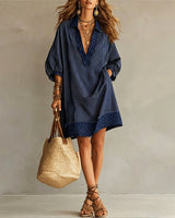 Marget - Kleid Mit Leopardenmuster Einsätzen Und Puffärmeln – Marineblau