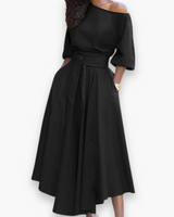 Damen Elegantes Kleid mit Gürtel | Midi – Schwarz