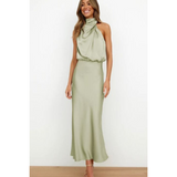 Damen-Abendkleid mit Neckholder-Ausschnitt | Midi-Länge – Hellgrün