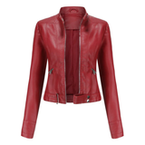 Bikerjacke Damen | Kurz mit Reißverschluss und Seitentaschen – Rot