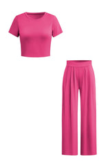 Luna | Elegantes Zweiteiler-Set mit Crop-Top & Palazzo-Hose – Heißes Rosa