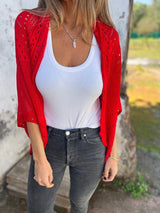 Veronique – Cardigan Mit Halben Ärmeln – Rot