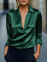 Nadene - Prämie Bluse Mit V-Ausschnitt – Grün