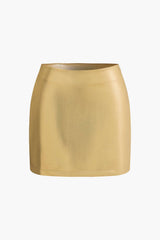 Freyja | Glänzender Gold Metallic-Minirock mit figurbetonter Passform und High-Waist-Schnitt – Gold