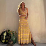 Sabrina - Boho-Tie-Dye-Ensemble mit Maxirock – Gelb