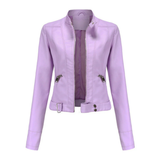 Bikerjacke Damen | Kurz mit Reißverschluss und Seitentaschen – Lila