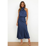 Damenkleid mit Halfterform | Midilänge – Blau
