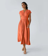 Wilhelmine – Elegantes Wickelkleid Mit Hoher Taille – Orange