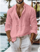 Mateo - Graues Leinenhemd mit modernem Styling – Rosa