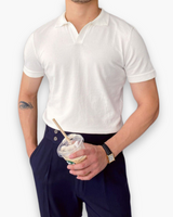 Herren Klassisches Polo Shirt | V-Kragen Poloshirt – Weiß