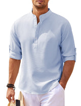 Michael - Legeres Sommerhemd ohne Kragen - Sommer-Chic – Blau