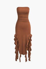 Sofia | Elegantes Bandeau-Maxikleid mit Volant-Details – Zeitlose Raffinesse – Braun