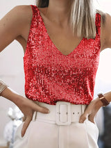 HAWA | Pailletten-V-Ausschnitt-Top – Rot