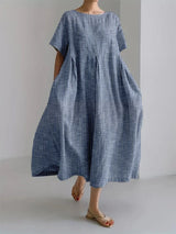 BIANCA | Langes Casual Kleid mit Bequemen Schnitt und Retro Stil für Jeden Tag – Blau