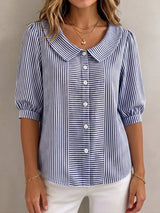 Xandria - Gestreifte Bluse mit Knopfleiste – Marineblau