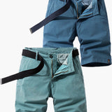 Herren-Bermudashorts mit Gürtel für Sommer- und Outdoor-Aktivitäten – Dunkelblau + Hellblau