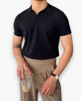 Herren Klassisches Polo Shirt | V-Kragen Poloshirt – Schwarz