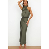 Damen-Abendkleid mit Neckholder-Ausschnitt | Midi-Länge – Grün