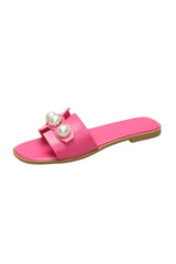 Ellie | Leichtgewicht Leder Designer Slides mit Riesig Perlenverzierung – Rosa