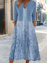 Almuth - Zweiteiliges Midikleid mit Blumendruck – Blau