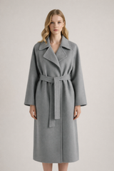 Shulamit - Eleganter Langarm Mantel Mit Gürtel – Grau