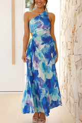 One-Shoulder Maxikleid – Asymmetrisches Sommerkleid mit Cut-Out & fließendem Rock – Blau