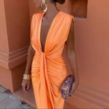 Isadora - Drapiertes Kleid mit tiefem V-Ausschnitt – Naranju