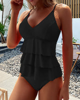 Allison - Damen Tankini mit Rüschen – Schwarz