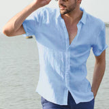 Luca - Kurzärmeliges Leinenhemd – Blau