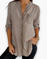 Damen Glitzer Pailletten Top | Festlich Elegant – Khaki