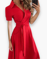 Damen Elegantes Kleid mit Gürtel | Midi – Rot