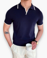 Herren Klassisches Polo Shirt | V-Kragen Poloshirt – Blau/Weiß