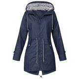 Damen Kapuze Winddichte RegenJacke | Langarm – Marine Blau