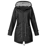 Damen Kapuze Winddichte RegenJacke | Langarm – Schwarz