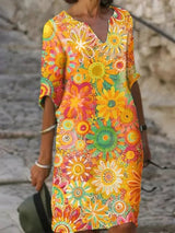 Hannah - Kleid mit V-Ausschnitt und Blumenmuster – Gelb