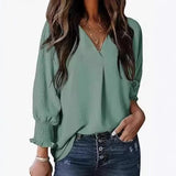 Damen Bluse Kurzarm | V-Ausschnitt Sommer Bluse Elegant & Casual – Hellgrün