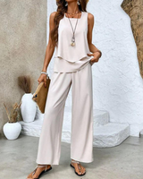 Damen Sommer Set Zweiteiler | Ärmelloses Top & Gerade Hose – Creme