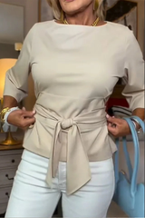 Shaniera – Stilvolles Oberteil Mit Bindegürtel – Beige