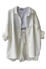 VICTORIA | ZWEITEILIGES HEMD-SHORTS-SET – Weiß