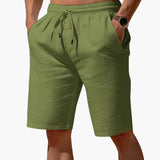 Herren Leinen Sommer Shorts mit Kordelzug und Taschen – Grün