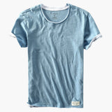 Basic T-Shirt - Herren Rundhals Kurzarmshirt aus Baumwolle – Himmelblau