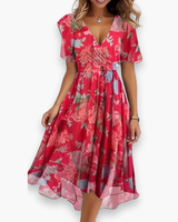 Damen Lässiges Boho Kleid | Midi Gradientenkleid – Rot
