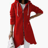 Langer Hoodie mit Reißverschluss für Damen – Rot