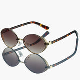 Damen Sonnenbrille mit ovalem Metallrahmen und UV400-Schutz – Goldtee